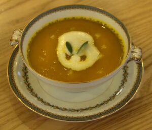 butternut squash soup with pears and pear cream